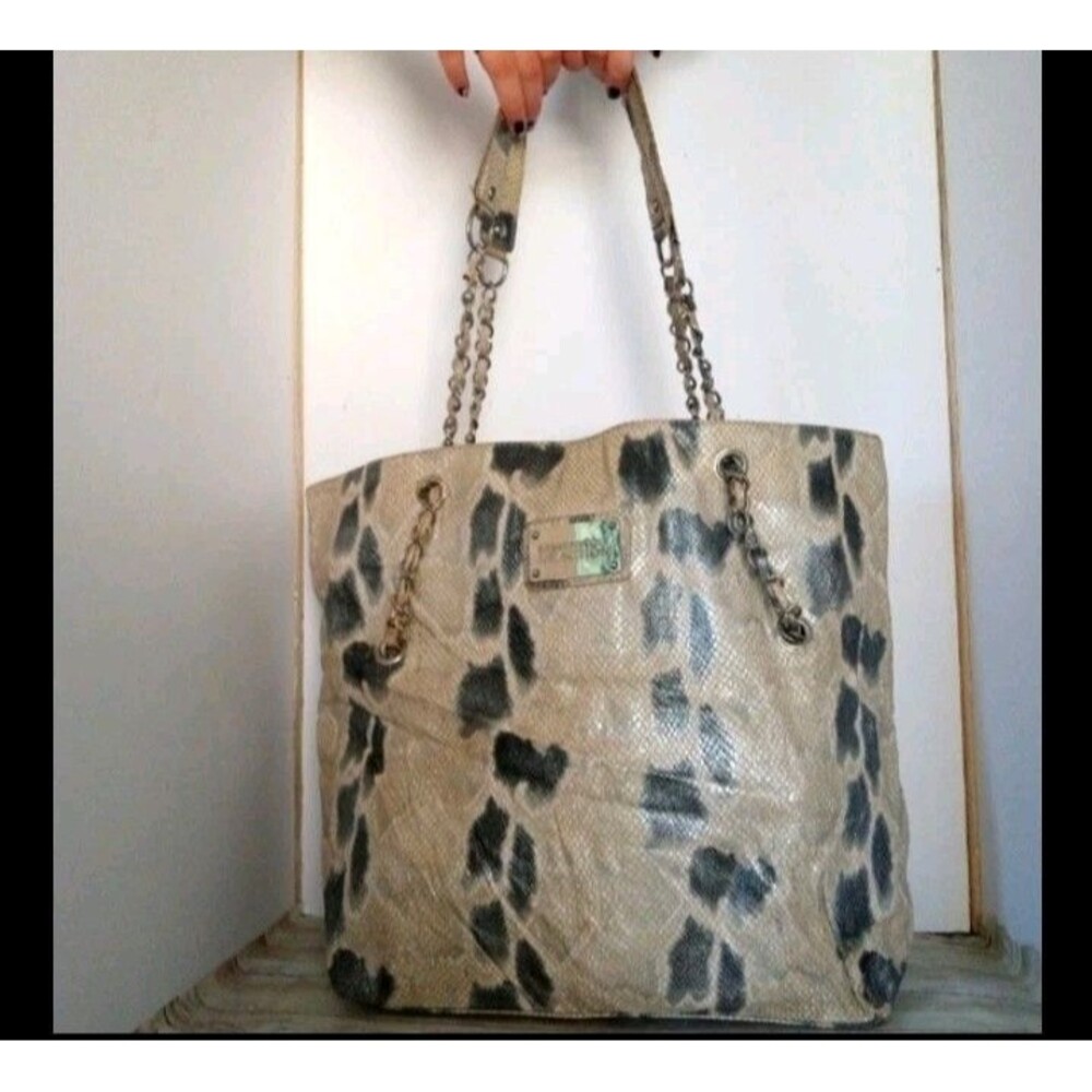 KENNETH COLE Shoulder Bag Handbag Snake Printed Fabric Large Purse Bag Tote